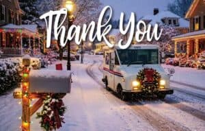 #2600PC - Mail Truck Wreath “Thank You” Postcard